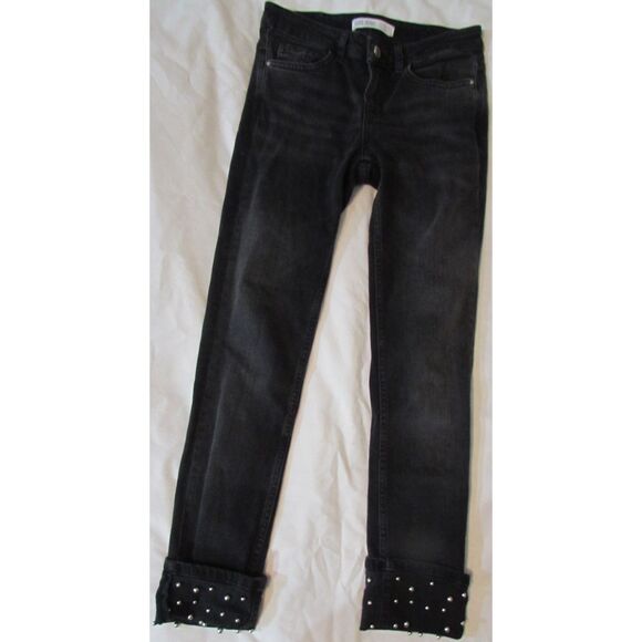 ZARA BLACK JEANS DENIM SIZE 2 STUDDED CUFFS Z1975 BASIC DEPT - Picture 8 of 9